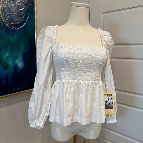 Birds of Paradis by Trovata Tops - Birds of Paradis by Trovata Alize Blouse White Smocked Puff Sleeve Top XS NEW